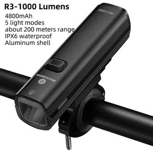 Rockbros 1000Lumen Fiets Licht Smart Trillingen Sensing Fiets Lamp 5 Modi Fiets Koplamp Led Zaklamp Lantaarn Fiets Accessoires
