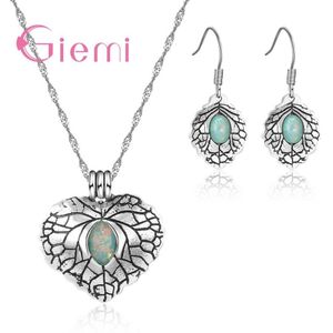 Mode Zilveren Sieraden Set Top Opaal Hanger Ketting Hook Dangle Oorbellen Voor Vrouwen Grote