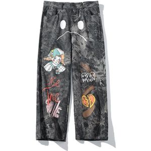 Lmc Hip Hip Broek Streetwear Mannen Losse Denim Broek Graffiti Print Zwarte Vintage Jeans Harajuku Joggers Katoenen Broek