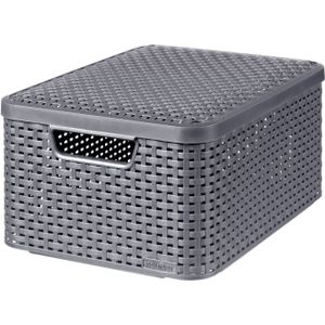 Curver Rattan Style Opbergmand - M - 22 liter - Met Deksel - Antraciet