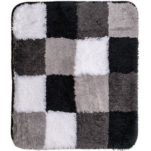 Wicotex badmat 60 x 90 cm zwart, wit, grijs geblokt