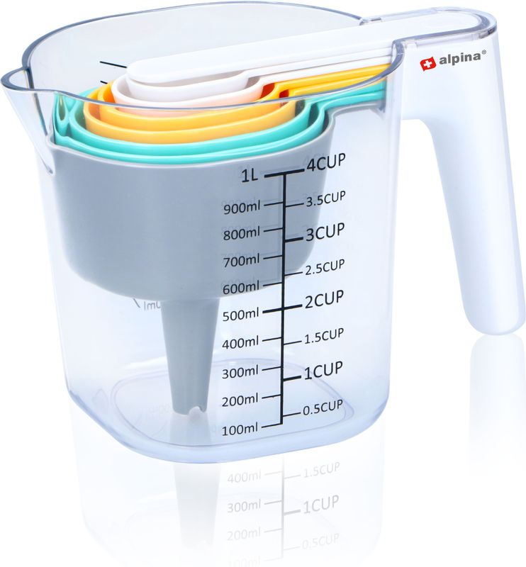 Maatbeker set 9-delig tot 1 Liter (Inclusief trechter en roerstaaf) - Measuring Cups & Spoons - Stapelbaar - Modern Design