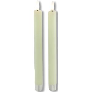 LED kaarsen met vlam 2x - crème wit - Afstandsbediening - Dinerkaars rustiek wax 23 cm - LED kaars batterij