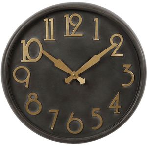 Wandklok metaal zwart/goud dia40x10cm