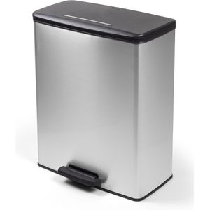 Curver Deco Bin Duo Prullenbak 26L + 26L Rechthoekig Zilver Metallic - Stijlvol en praktisch afval scheiden