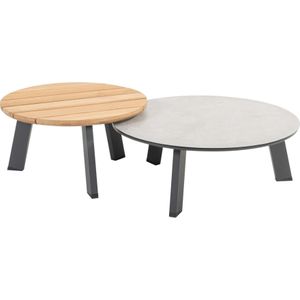 Taste by 4SO Emma set koffie tafels 65cm en 80 cm rond printed keramiek en teak antraciet -  Lounge tafels  - Specialist in Tuinmeubelen
