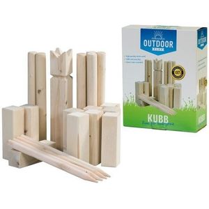 Outdoor Play Kubb Spel - Vervaardigd van Berkenhout - Geschikt voor Alle Leeftijden - Met Handige Draagzak en Uitgebreide Spelregels