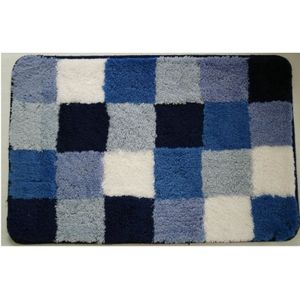 Bidetmat 50x60 cm blauw, wit geblokt -  Bidetmat - Huishoudelijk