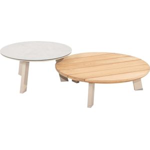 Taste by 4SO Emma set koffie tafels 65cm en 80 cm rond printed keramiek en teak latte -  Lounge tafels  - Specialist in Tuinmeubelen