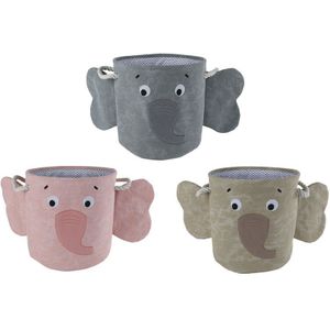 Opbergmand Olifant grijs/beige/roze 3 assorti stof