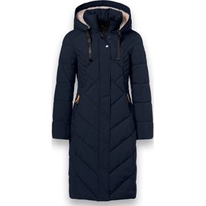 District - CORVARA - Damesjas - Navy - Lange Fantasy Gequiltte Jas