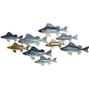 Wanddecoratie Home ESPRIT Blue Golden Mediterranean Fish 118 x 6,5 x 58 cm