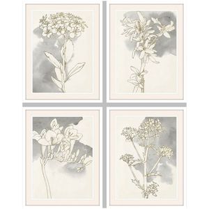 Schilderij DKD Home Decor 55 x 2,5 x 70 cm Bloemen Romantisch (4 Stuks)