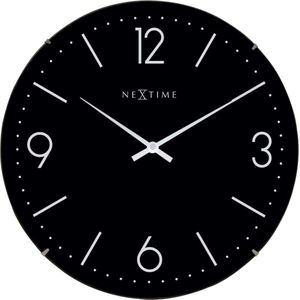 Wandklok NeXtime dia. 35 cm, bol glas, zwart, 'Basic Dome'