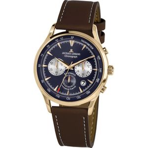 Jacques Lemans - 1-2068K - Polshorloge - Goud - Bruin Leer - Chronograaf