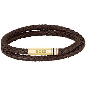 BOSS - 1580670S - Armband - Bruin - Leer - Geel Verguld Roestvrij Staal