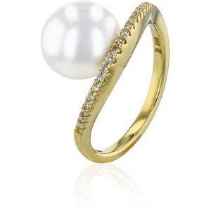 Luna-Pearls - 005.1051-55 - Ring - 750/-Wit goud met Akoya gekweekte parel en Diamanten - Maat 55