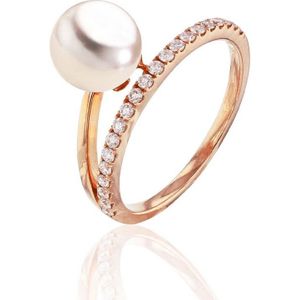 Luna-Pearls - 005.1023-54 - Ring - 585/-Geel goud met Zoetwater gekweekte parel - Maat 54