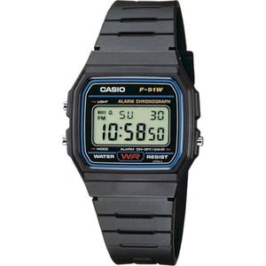 Casio Heren horloge F-91W-1YEF Alarm, Chronograaf, lys