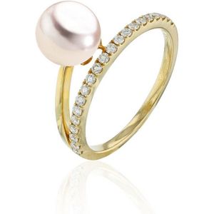 Luna-Pearls - 005.1027-54 - Ring - 585/-Geel goud met Akoya gekweekte parel en Diamanten - Maat 54