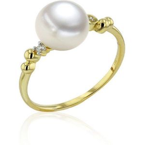 Luna-Pearls - 005.1090-55 - Ring - 750/-Wit goud met Tahiti gekweekte parel en Diamanten - Maat 55