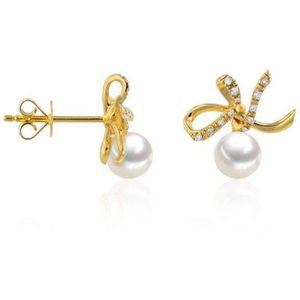 Luna-Pearls - 312.1678 - Oorbellen - 750/-Geel goud met Zoetwater gekweekte parel en Diamanten