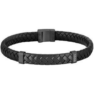 BOSS - Manchet - Zwart - Gevlochten Leer - Visgraatpatroon