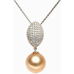 Luna-Pearls Diamant Hanger met gouden Zuidzeeparel AH22