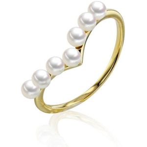 Luna-Pearls - 008.0616-56 - Ring - 585/-Geel goud met Zoetwater gekweekte parel en Diamant - Maat 56