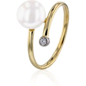 Luna-Pearls - 005.1029-55 - Ring - 750/-Roze goud met Akoya gekweekte parel en Diamanten - Maat 55