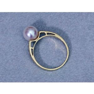Luna-Pearls - Dames Ring - 585 / - geel goud - parel - diamant - R85-AR0003