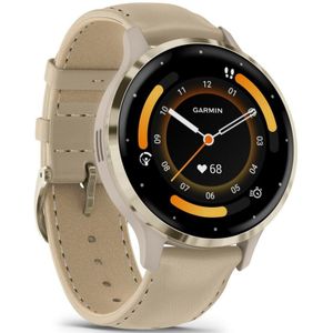 Garmin - 010-02785-55 - Smartwatch - Venu® 3S - grijs/goud - Lederen band en extra siliconenband Frans grijs