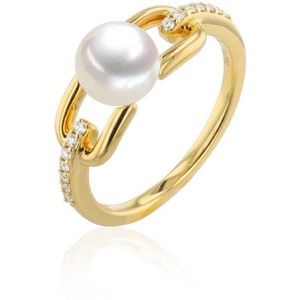 Luna-Pearls - 005.1098-54 - Ring - 750/-Geel goud met Zoetwater gekweekte parel - Maat 54