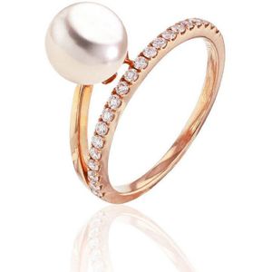 Luna-Pearls - 005.1023-56 - Ring - 585/-Geel goud met Zoetwater gekweekte parel - Maat 56