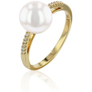 Luna-Pearls - 005.1061-54 - Ring - 585/-Geel goud met Zoetwater gekweekte parel - Maat 54
