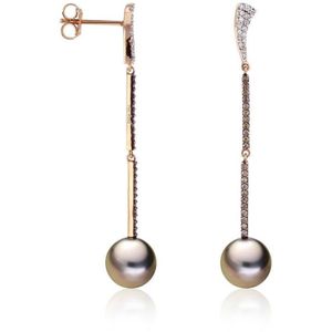 Luna-Pearls - 313.0618 - Oorbellen - Dames - 18K Ros�- en Witgoud - Tahiti gekweekte parel 8,5-9 mm - 32 Diamanten H/SI 0,12 ct./44 bruin Diamanten 0,22 ct.