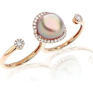 Luna-Pearls - Dames Ring - 750 / - geel goud - 750 / - wit goud - 750 / - rose goud - diamant - parel - 005.1003