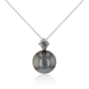 Luna-Pearls - 204.1397 - Hanger - Dames - 950 Platina - Tahiti gekweekte parel 13-13,5 mm - Brillant 0,515 ct.
