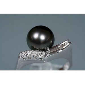 Luna-Pearls - Dames Ring - 585 / - wit goud - parel - diamant - TR0024