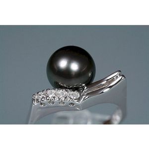 Luna-Pearls - Dames Ring - 585 / - wit goud - parel - diamant - TR0024