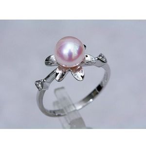 Luna-Pearls - Dames Ring - 925 / - zilver - 585 / - wit goud - parel - diamant - Luna-R87