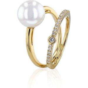 Luna-Pearls - 005.1060-56 - Ring - 585/-Geel goud met Zoetwater gekweekte parel - Maat 56