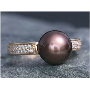 Luna-Pearls - Dames Ring - 925 / - zilver - 750 / - wit goud - diamant - parel - R72