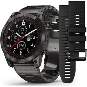 Garmin - 010-02778-30 - Fenix 7X Pro Sapphire Solar - Carbon Grey Titanium DLC met extra zwarte siliconen band