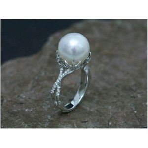 Luna-Pearls - Dames Ring - Oorknoppen - 925 / - zilver - 750 / - wit goud - parel - diamant - RG00097C, CQ/90