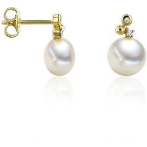 Luna-Pearls - 312.1650 - Oorbellen - 750/-Wit goud met Zoetwater gekweekte parel en Diamanten
