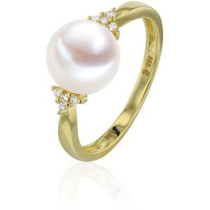 Luna-Pearls - 005.1057-56 - Ring - 750/-Wit goud met Tahiti gekweekte parel en Diamanten - Maat 56
