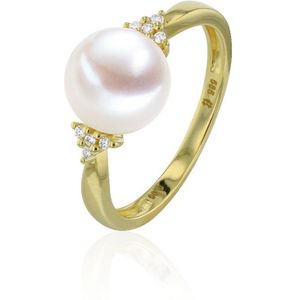 Luna-Pearls - 005.1057-55 - Ring - 750/-Roze goud met Tahiti gekweekte parel en Diamanten - Maat 55