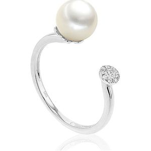 Luna-Pearls - Dames Ring - 585 / - geel goud - 585 / - wit goud - parel - diamant - 005.0970