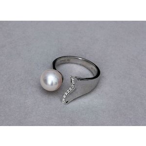 Luna-Pearls - Dames Ring - 750 / - wit goud - parel - diamant - M_S1_R--AR0012